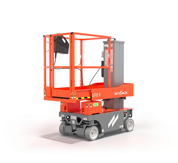 Skyjack SJ12 vertical mast lift in the stowed position, available for hire from Equip Hire in Sydney.