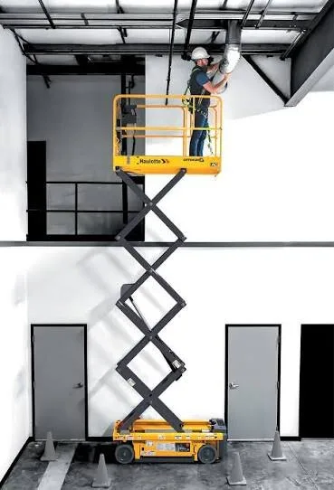 Haulotte Optimum 8 electric scissor lift working indoors on a finished floor, available for hire from Equip Hire in Sydney.