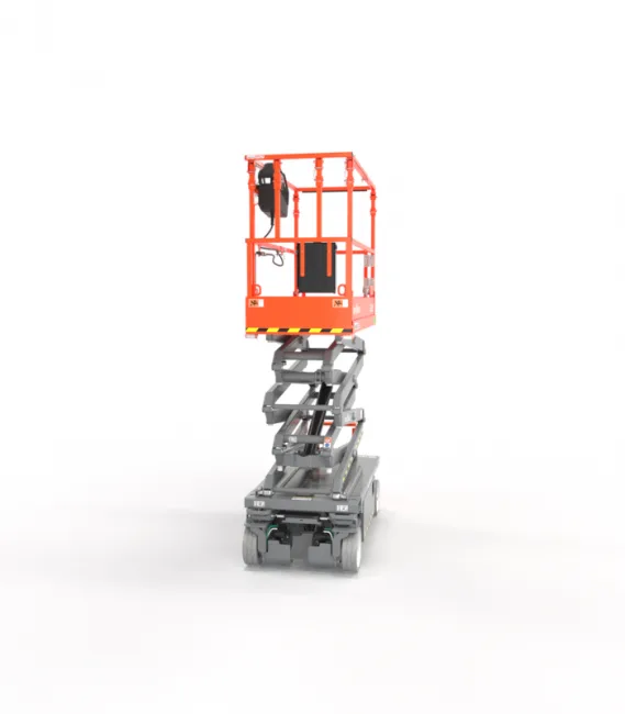 Skyjack SJIII 3219 electric scissor lift raised to working height — view 3, available for hire from Equip Hire in Sydney.