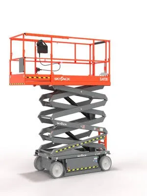 Skyjack SJ4726 26ft electric scissor lift, three quarter view, available for hire from Equip Hire in Sydney.