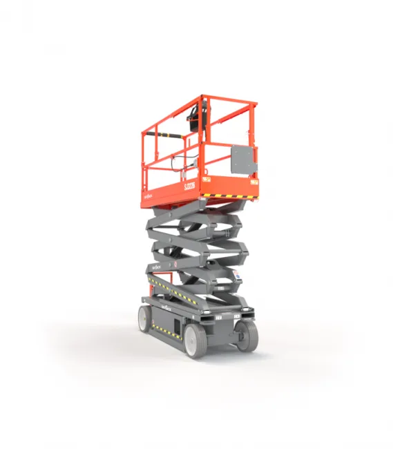 Skyjack SJIII 3226 26ft narrow electric scissor lift in the stowed position, available for hire from Equip Hire in Sydney.