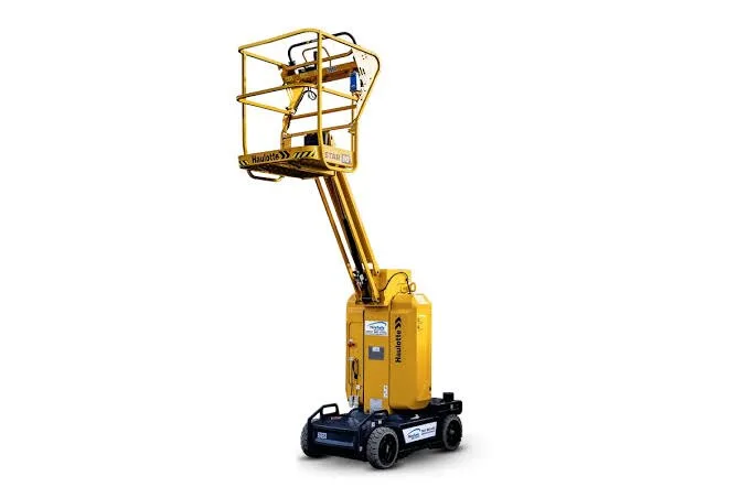 Mast of the Haulotte Star 10 26ft vertical mast lift at full extension, available for hire from Equip Hire in Sydney.