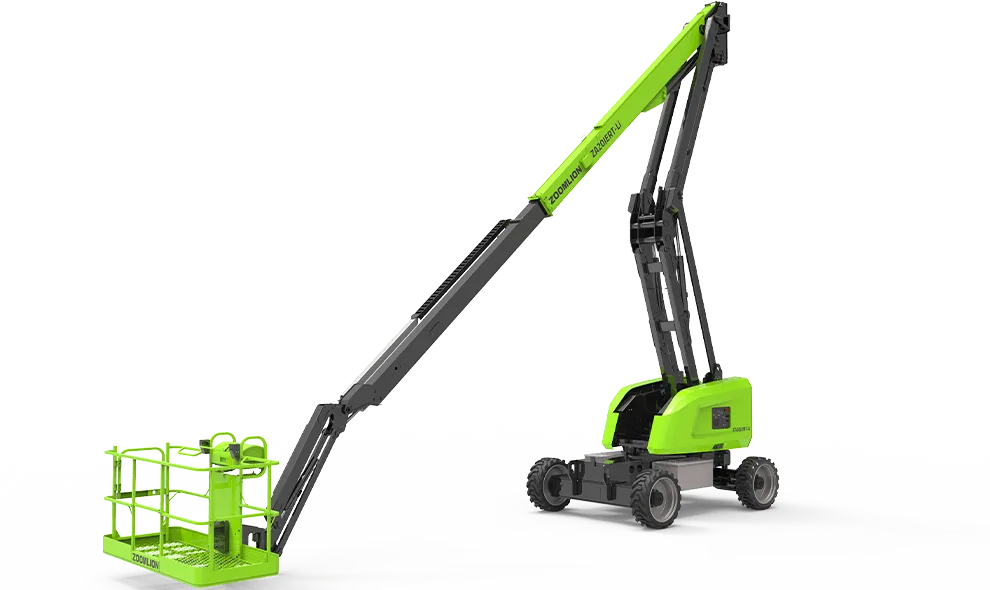 Zoomlion ZA10RJE electric knuckle boom lift, boom raised — view 2, available for hire from Equip Hire in Sydney.