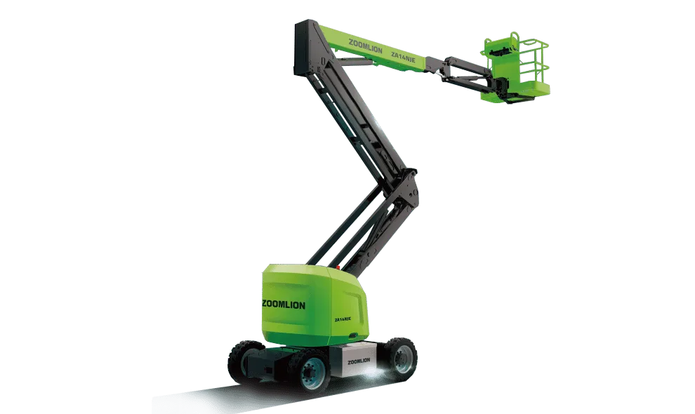 Zoomlion ZA10RJE electric knuckle boom lift, boom raised — view 3, available for hire from Equip Hire in Sydney.