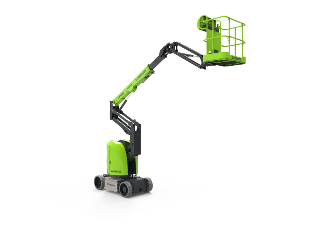Zoomlion ZA10RJE electric knuckle boom lift, boom raised — view 4, available for hire from Equip Hire in Sydney.