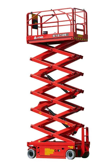 LGMG S1212E II, raised to working height, available for hire from Equip Hire in Sydney.
