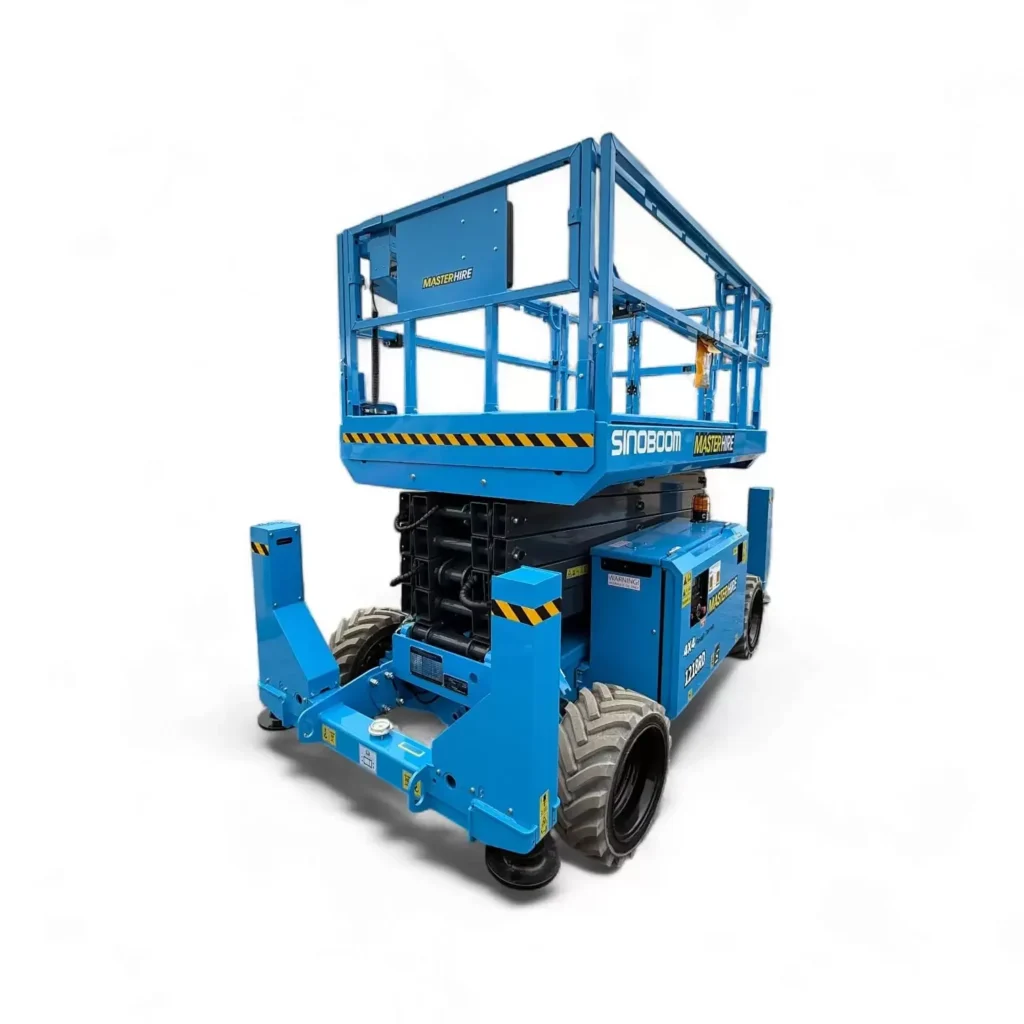Sinoboom 1218RD rough terrain scissor lift - three-quarter view