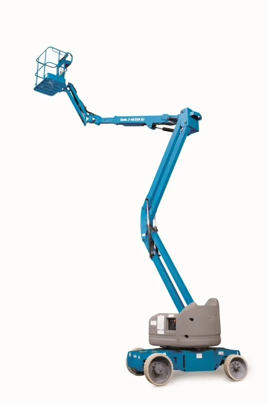Genie Z-40/23N RJ 40ft electric knuckle boom lift, three quarter view, available for hire from Equip Hire in Sydney.