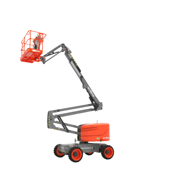 Skyjack SJ51 AJ knuckle boom lift raised to working height — view 3, available for hire from Equip Hire in Sydney.