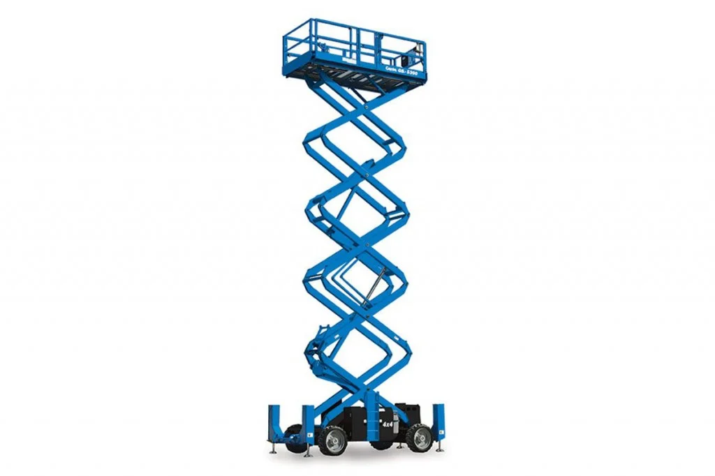Genie GS-3369 RT Rough Terrain Scissor Lift working on site